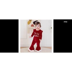 Newborn Toddler Girl Winter Outfits Christmas Romper, Flare Pants Set Sz 70
